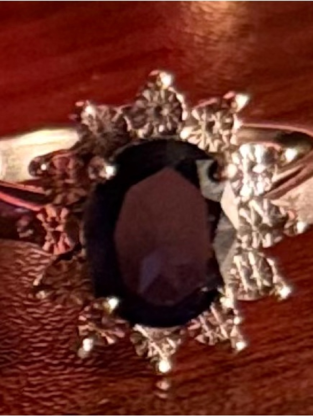 Elegant Princess Diana Inspired Silver Ring with Dark Blue Center Stone